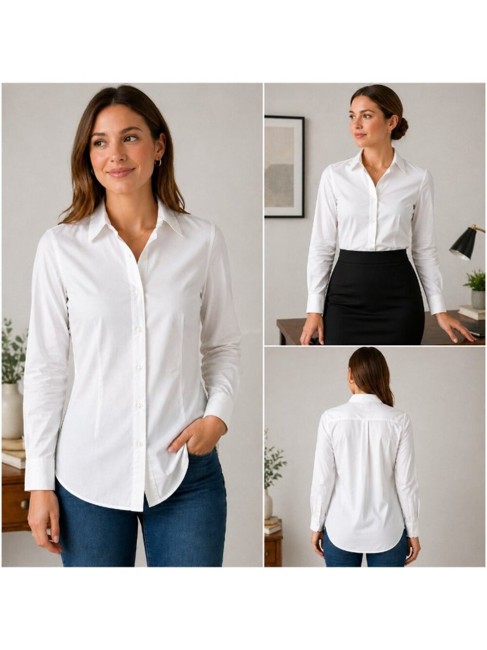 Brooks Brothers Womens White Button Shirt Long Sleeve Stretch Blouse Approx M